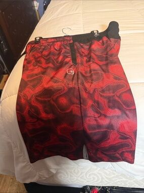 And1 Red and Black Wavy Pattern Men's Athletic Shorts